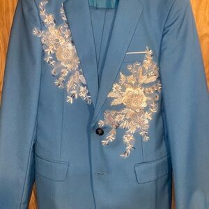 Elegant Blue Embroidered Men's Blazer